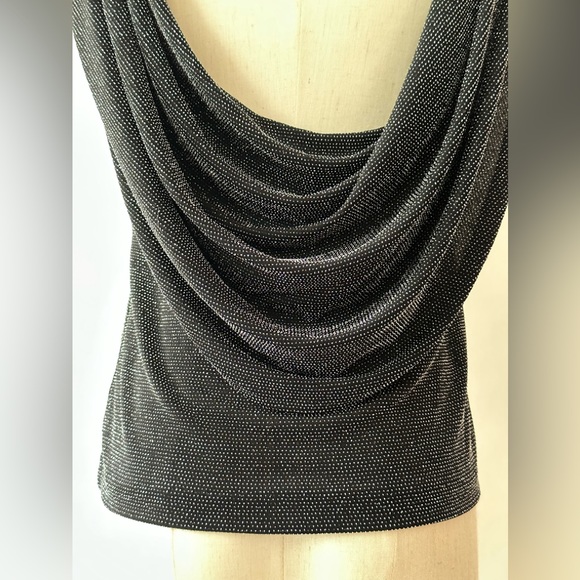 Xscape By Lawrence Kurtz Draped Metallic Silver Black Top - Picture 6 of 9